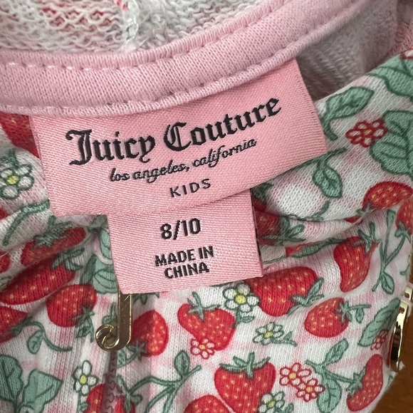 Juicy Couture Kids Pink Strawberry Print Zip-Up Short Sleeve Sweater 8/10 Girls - Picture 7 of 8
